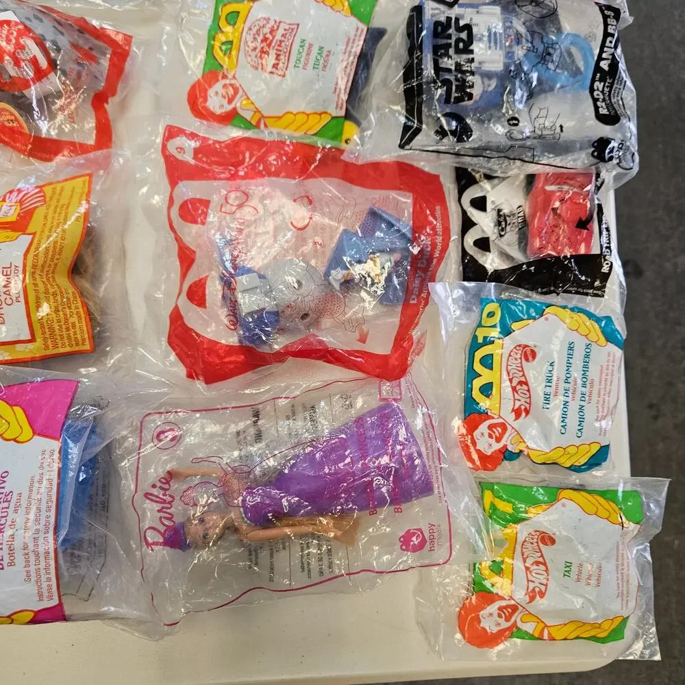 VINTAGE MCDONALDS HAPPY MEAL TOYS LOT TY BARBIE HOT WHEELS PLUSH FIGURES 90S 00S